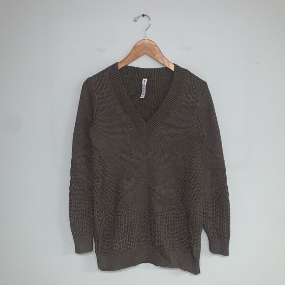 Athleta Sweater Women's Size Extra Small Oversized Coffee Brown V-neck Long Knit - Picture 2 of 12